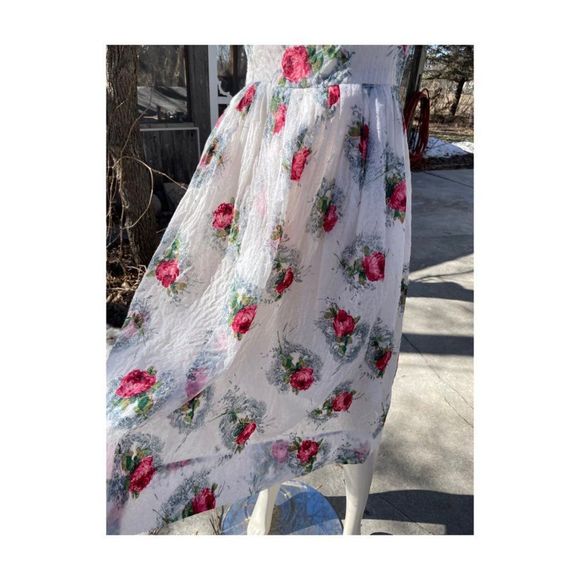 Vtg | 50s Fit & Flare Dress Floral Embroidery Party Day Dress Tea Dress Roses - Picture 4 of 16